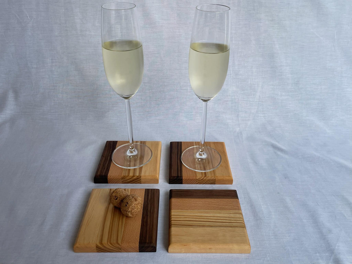 Phoenix Wood Coasters Set of 4 — Handmade Walnut Beech Ash Alder Drink Coasters