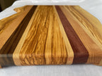 Handmade Live-Edge Olive Cutting Board, 5 Hardwoods: Olive, Walnut, Maple, Purpleheart | Charcuterie Serving Board | Athena
