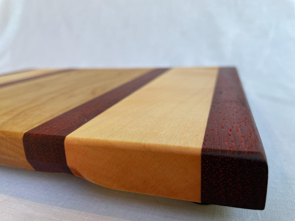 Padauk Maple and Walnut Cutting Board, Bold Handmade Wooden Chopping Board with Striking Grain, Kitchen Gift, Made in the Netherlands