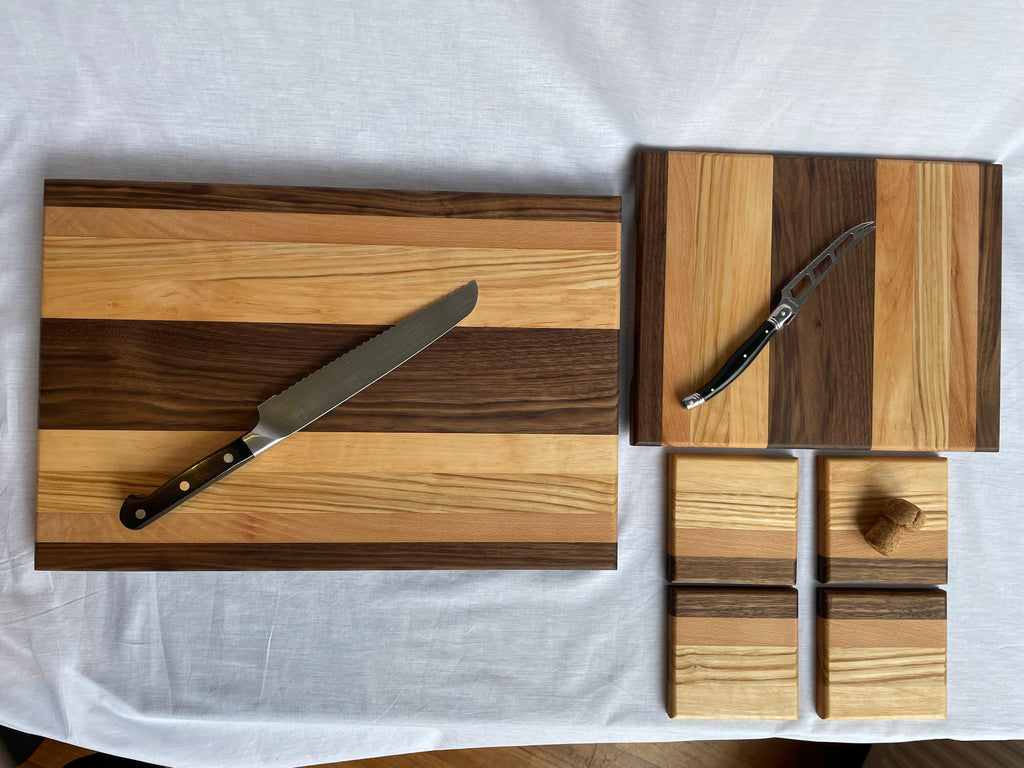 Walnut Charcuterie Board Gift Set, Cutting Board and Coasters, Handmade in the Netherlands