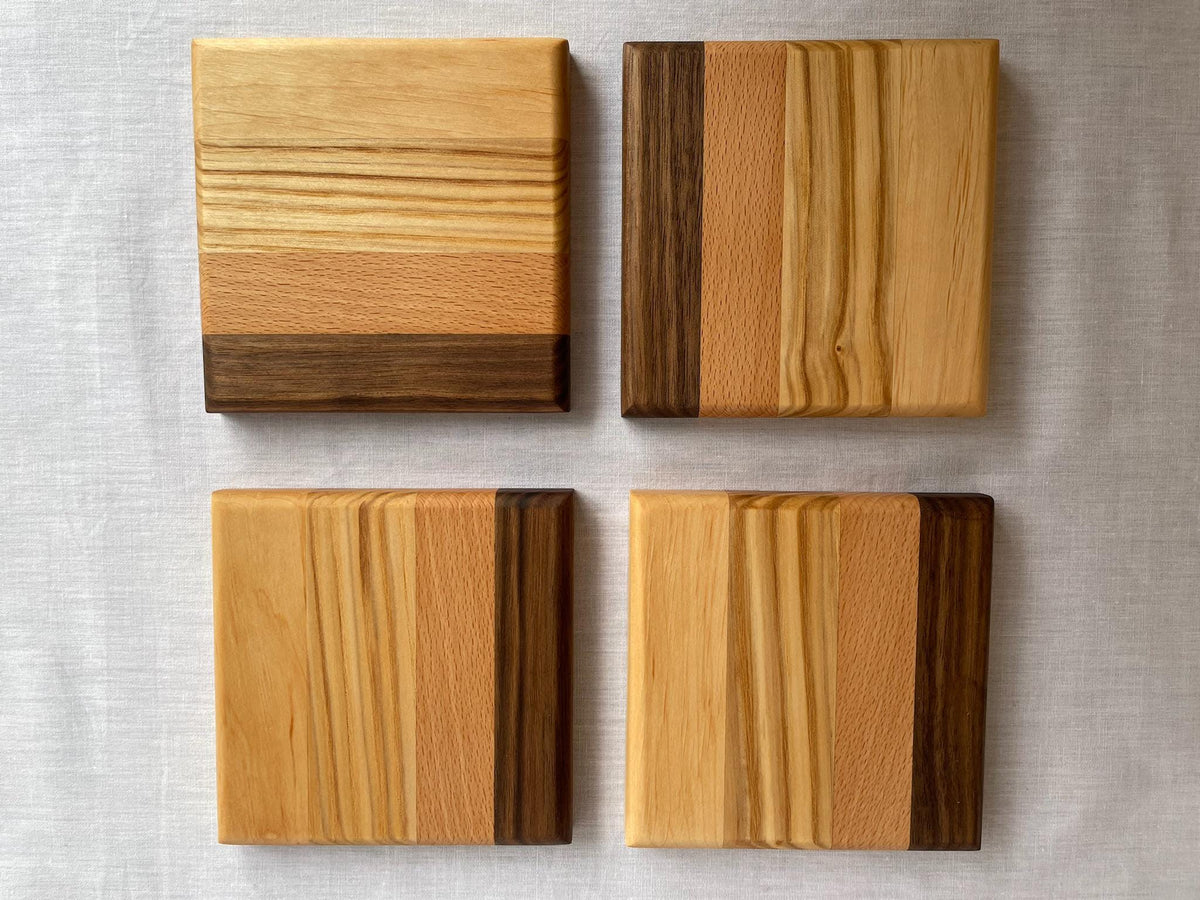 Phoenix Wood Coasters Set of 4 — Handmade Walnut Beech Ash Alder Drink Coasters