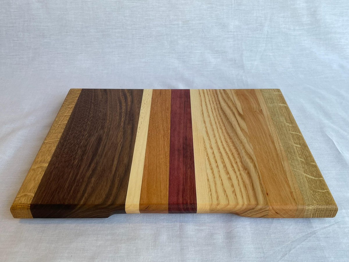 Charcuterie Board with Purple Heart, Walnut and Cherry, Handmade Six-Wood Serving Board for Cheese and Snacks, Made in the Netherlands