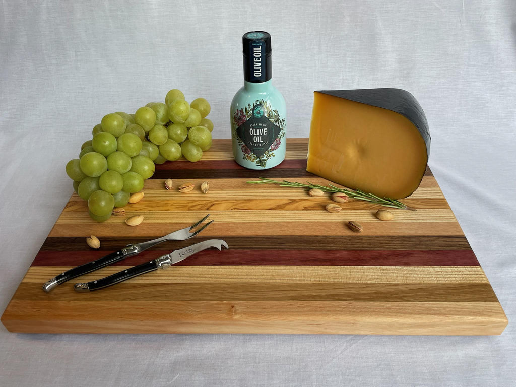 Handmade Wooden Chopping Board, 7 Hardwoods: Walnut, Olive, Cherry, Purpleheart | Large 44.5 × 29.5 cm | Wild Thing