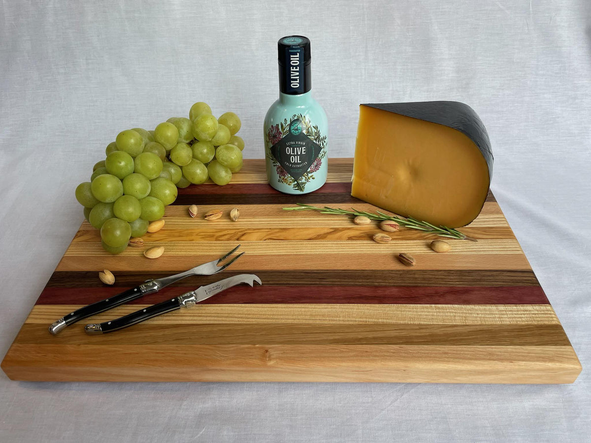 Handmade Wooden Chopping Board, 7 Hardwoods: Walnut, Olive, Cherry, Purpleheart | Large 44.5 × 29.5 cm | Wild Thing