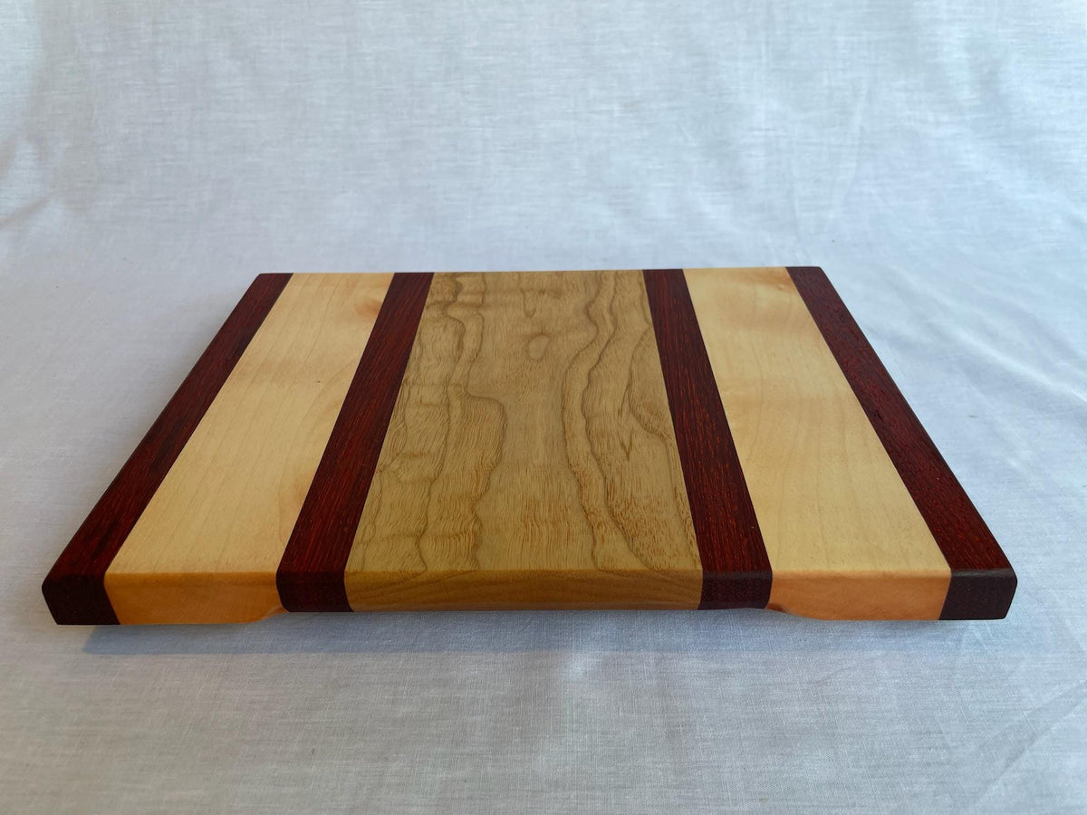 Padauk Maple and Walnut Cutting Board, Bold Handmade Wooden Chopping Board with Striking Grain, Kitchen Gift, Made in the Netherlands