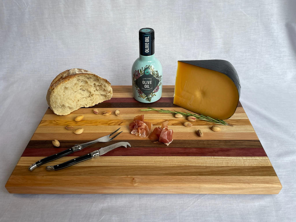 Handmade Wooden Chopping Board, 7 Hardwoods: Walnut, Olive, Cherry, Purpleheart | Large 44.5 × 29.5 cm | Wild Thing