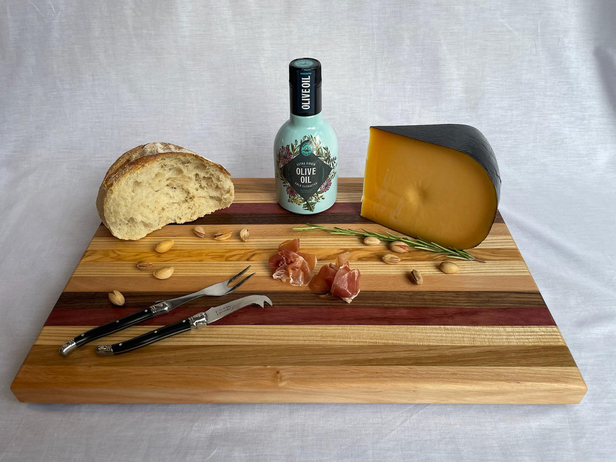 Handmade Wooden Chopping Board, 7 Hardwoods: Walnut, Olive, Cherry, Purpleheart | Large 44.5 × 29.5 cm | Wild Thing