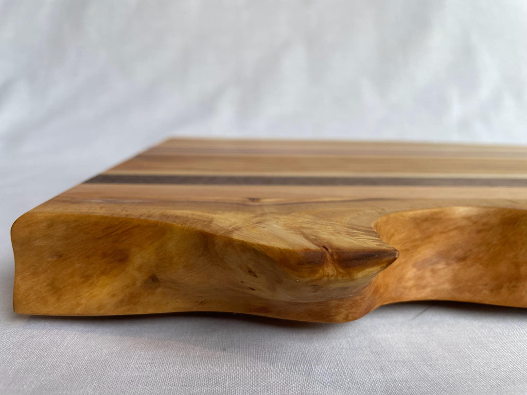 Handmade Live-Edge Olive Cutting Board, 5 Hardwoods: Olive, Walnut, Maple, Purpleheart | Charcuterie Serving Board | Athena