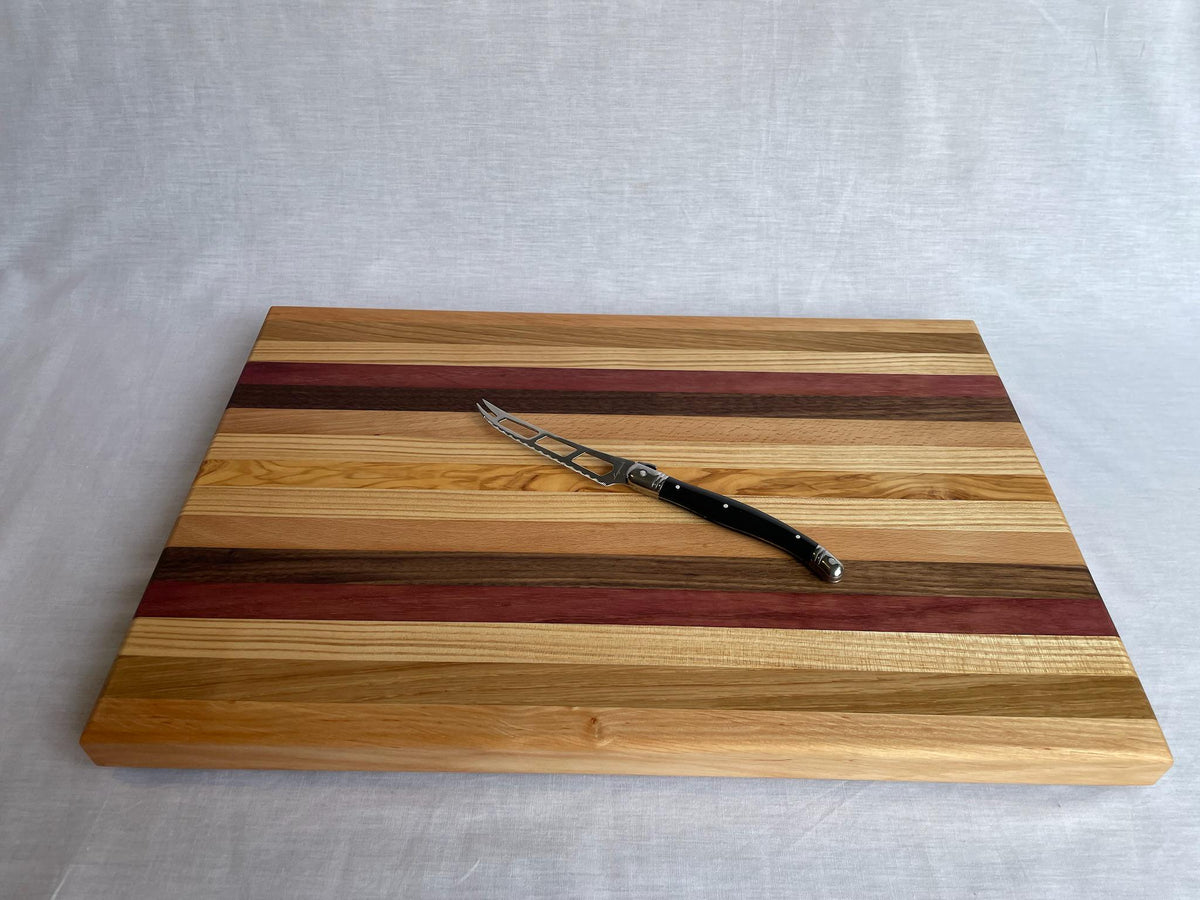 Handmade Wooden Chopping Board, 7 Hardwoods: Walnut, Olive, Cherry, Purpleheart | Large 44.5 × 29.5 cm | Wild Thing