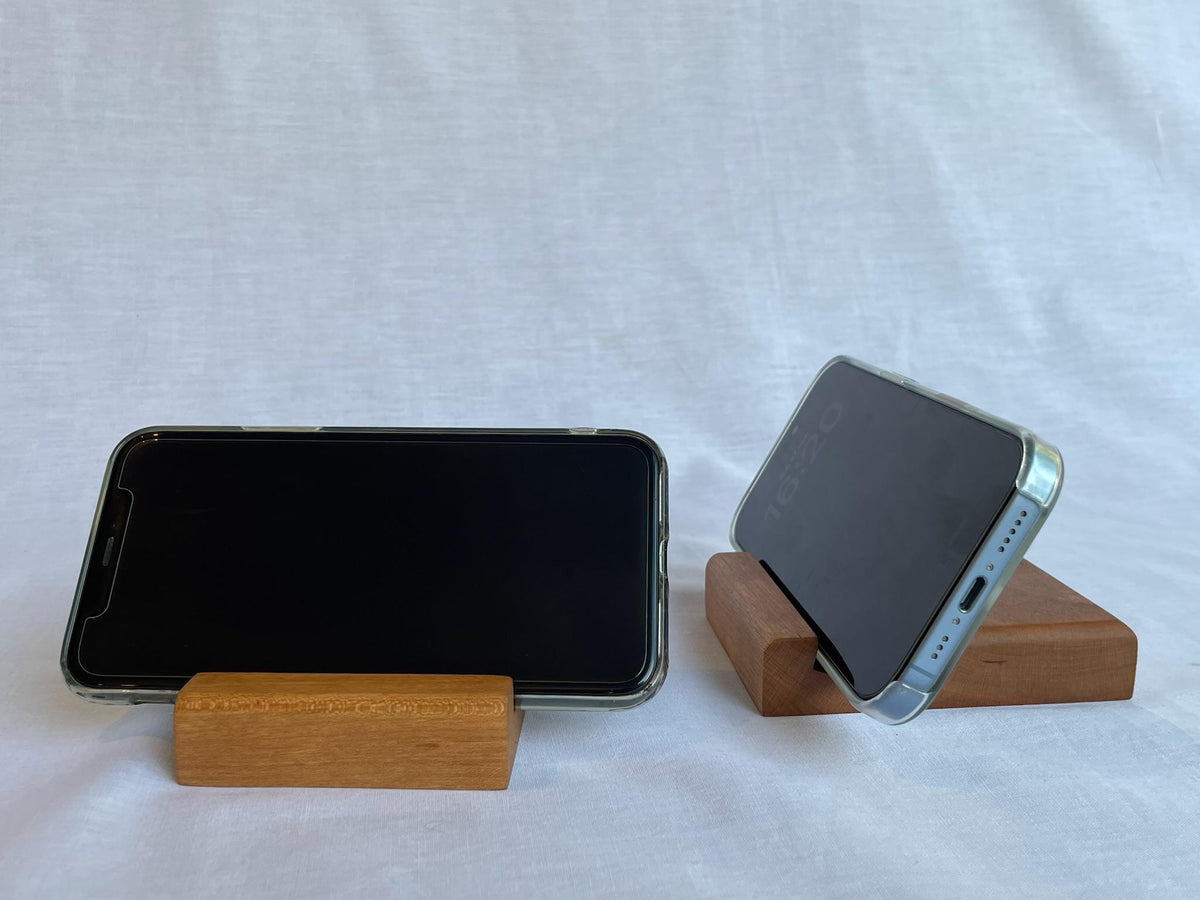 Solid Cherry Wood Phone Stand, Handmade Wooden Phone Holder for Desk or Kitchen, Minimalist Gift, Made in the Netherlands