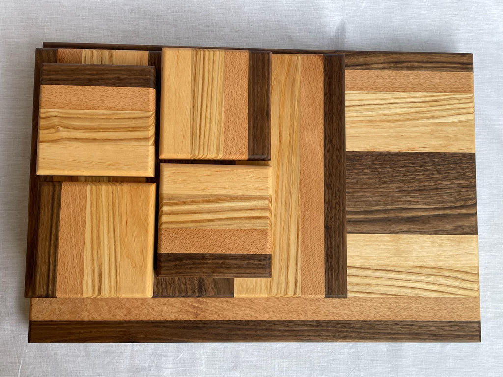 Phoenix' Daughter — Handmade Wood Cutting Board, Walnut Beech Ash Alder, Small Serving
