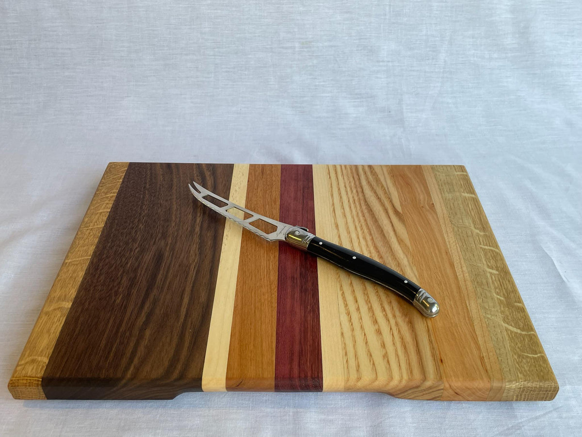 Charcuterie Board with Purple Heart, Walnut and Cherry, Handmade Six-Wood Serving Board for Cheese and Snacks, Made in the Netherlands