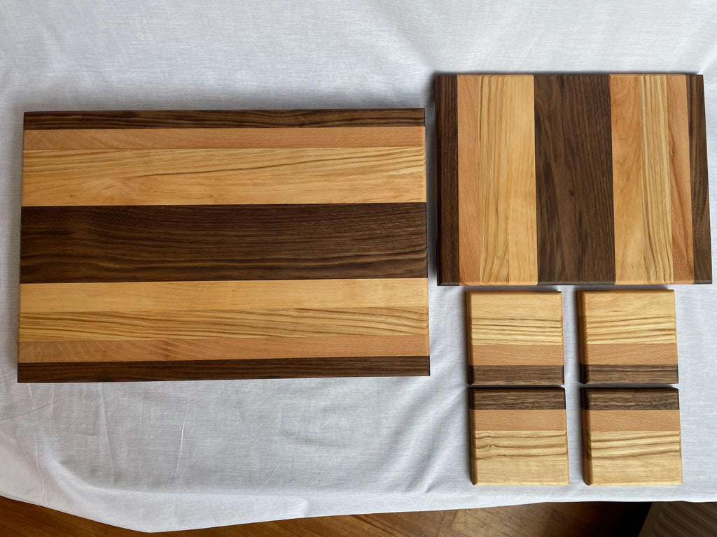 Walnut Charcuterie Board Gift Set, Cutting Board and Coasters, Handmade in the Netherlands
