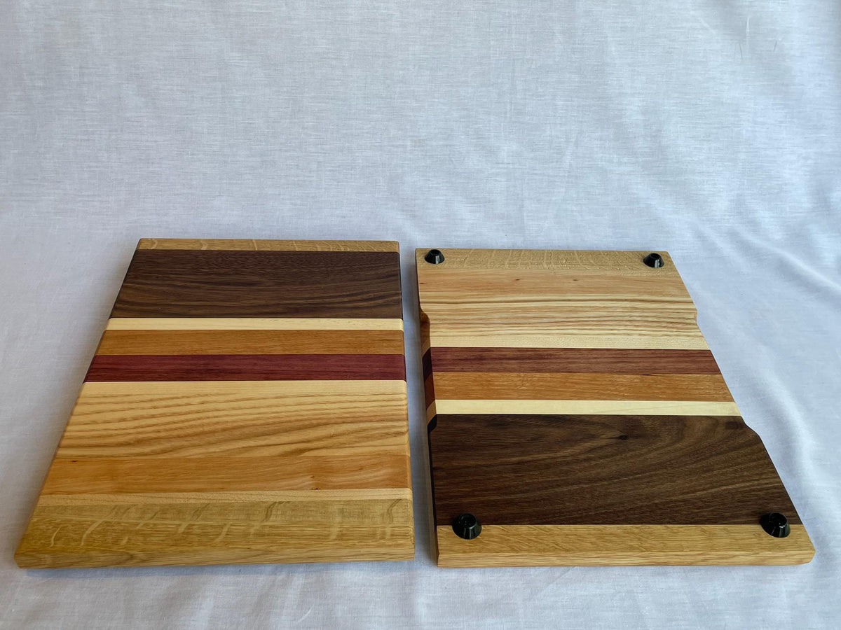 The Radical Set, Two Matching Charcuterie Boards with Purple Heart, Walnut and Cherry, Handmade Serving Gift Set, Made in the Netherlands