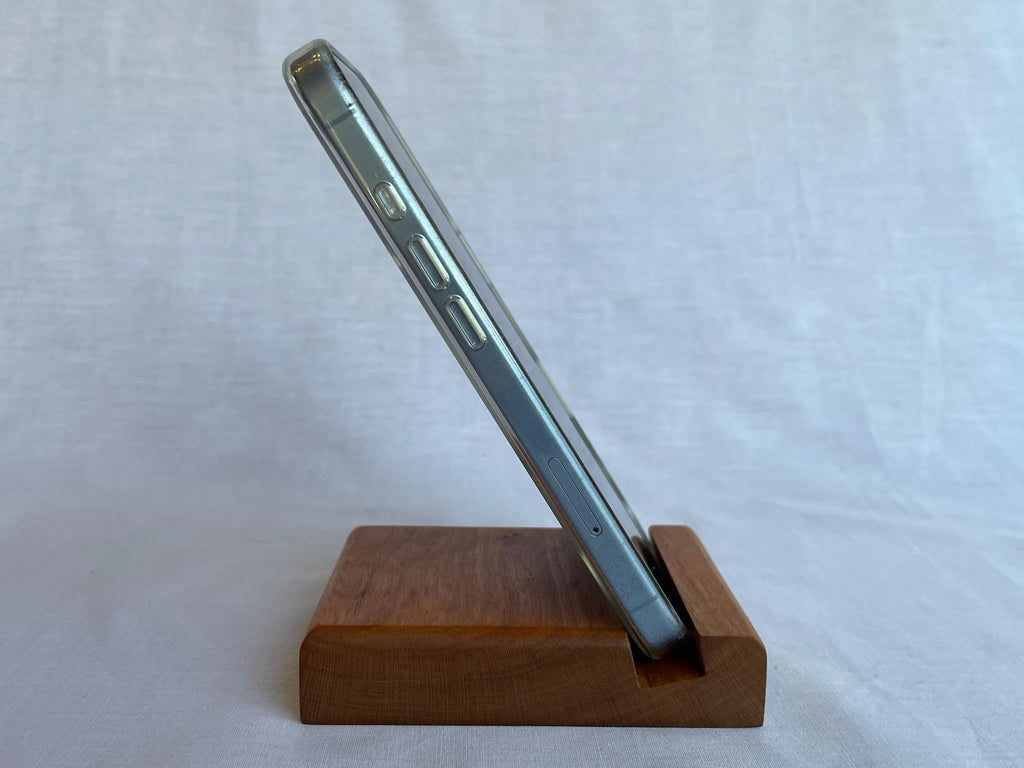 Solid Cherry Wood Phone Stand, Handmade Wooden Phone Holder for Desk or Kitchen, Minimalist Gift, Made in the Netherlands
