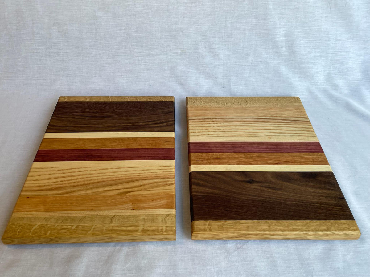 The Radical Set, Two Matching Charcuterie Boards with Purple Heart, Walnut and Cherry, Handmade Serving Gift Set, Made in the Netherlands