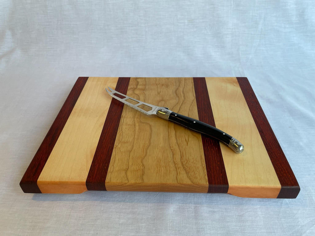 Padauk Maple and Walnut Cutting Board, Bold Handmade Wooden Chopping Board with Striking Grain, Kitchen Gift, Made in the Netherlands