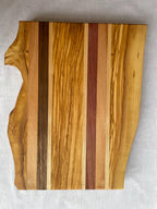 Handmade Live-Edge Olive Cutting Board, 5 Hardwoods: Olive, Walnut, Maple, Purpleheart | Charcuterie Serving Board | Athena