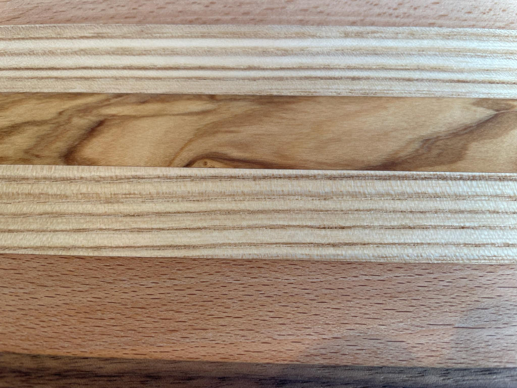 Handmade Wooden Chopping Board, 7 Hardwoods: Walnut, Olive, Cherry, Purpleheart | Large 44.5 × 29.5 cm | Wild Thing