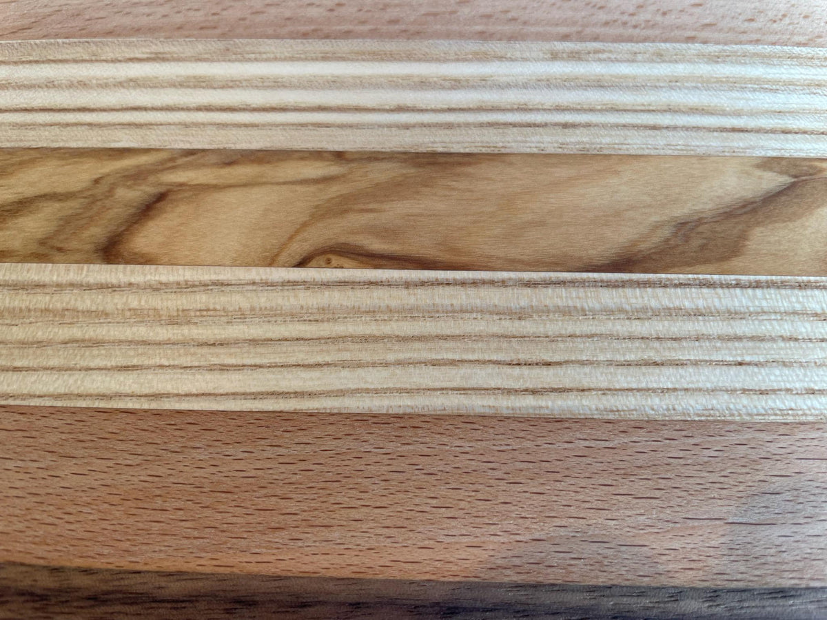Handmade Wooden Chopping Board, 7 Hardwoods: Walnut, Olive, Cherry, Purpleheart | Large 44.5 × 29.5 cm | Wild Thing