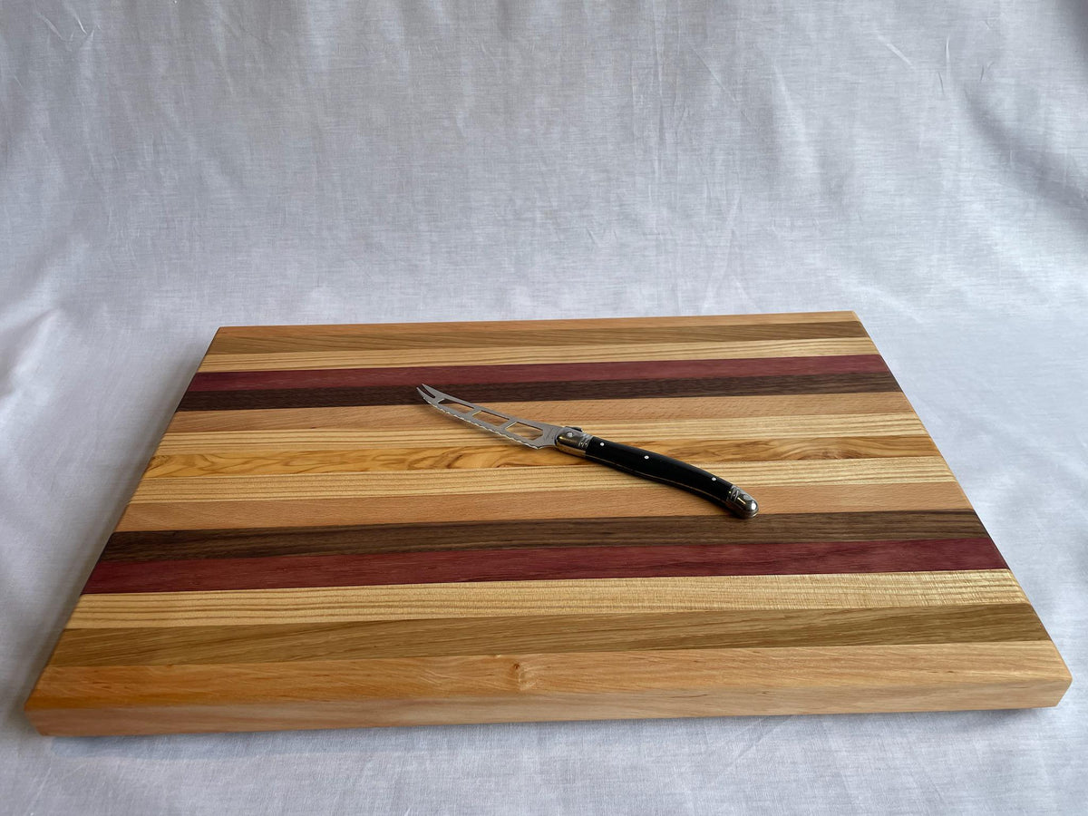 Handmade Wooden Chopping Board, 7 Hardwoods: Walnut, Olive, Cherry, Purpleheart | Large 44.5 × 29.5 cm | Wild Thing