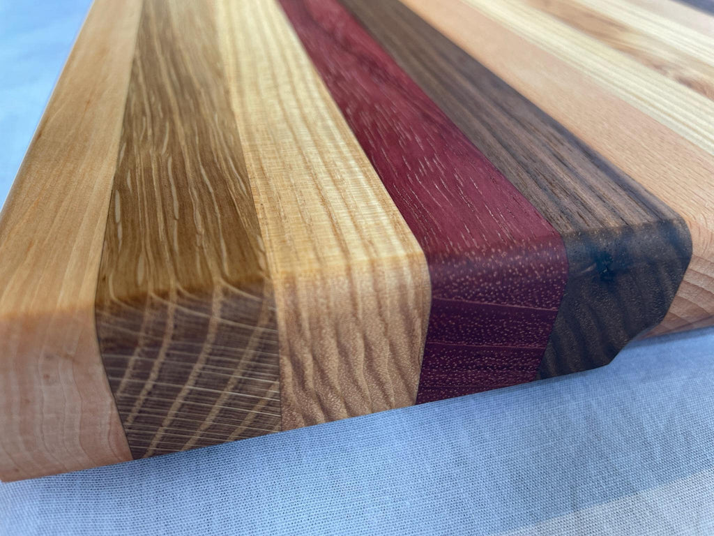 Handmade Wooden Chopping Board, 7 Hardwoods: Walnut, Olive, Cherry, Purpleheart | Large 44.5 × 29.5 cm | Wild Thing
