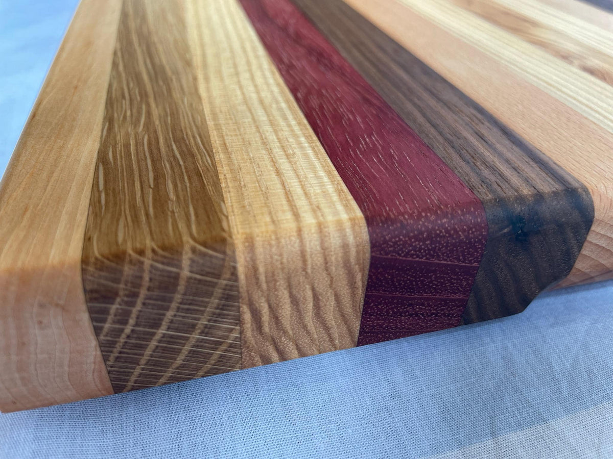 Handmade Wooden Chopping Board, 7 Hardwoods: Walnut, Olive, Cherry, Purpleheart | Large 44.5 × 29.5 cm | Wild Thing