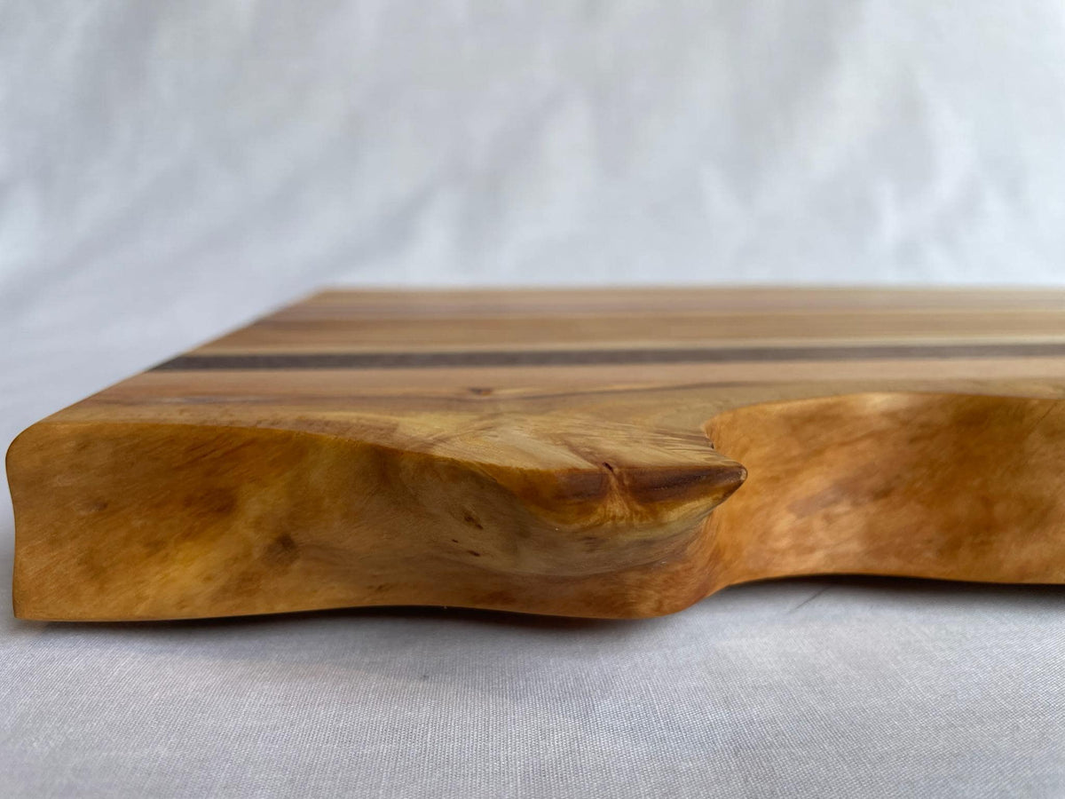 Handmade Live-Edge Olive Cutting Board, 5 Hardwoods: Olive, Walnut, Maple, Purpleheart | Charcuterie Serving Board | Athena